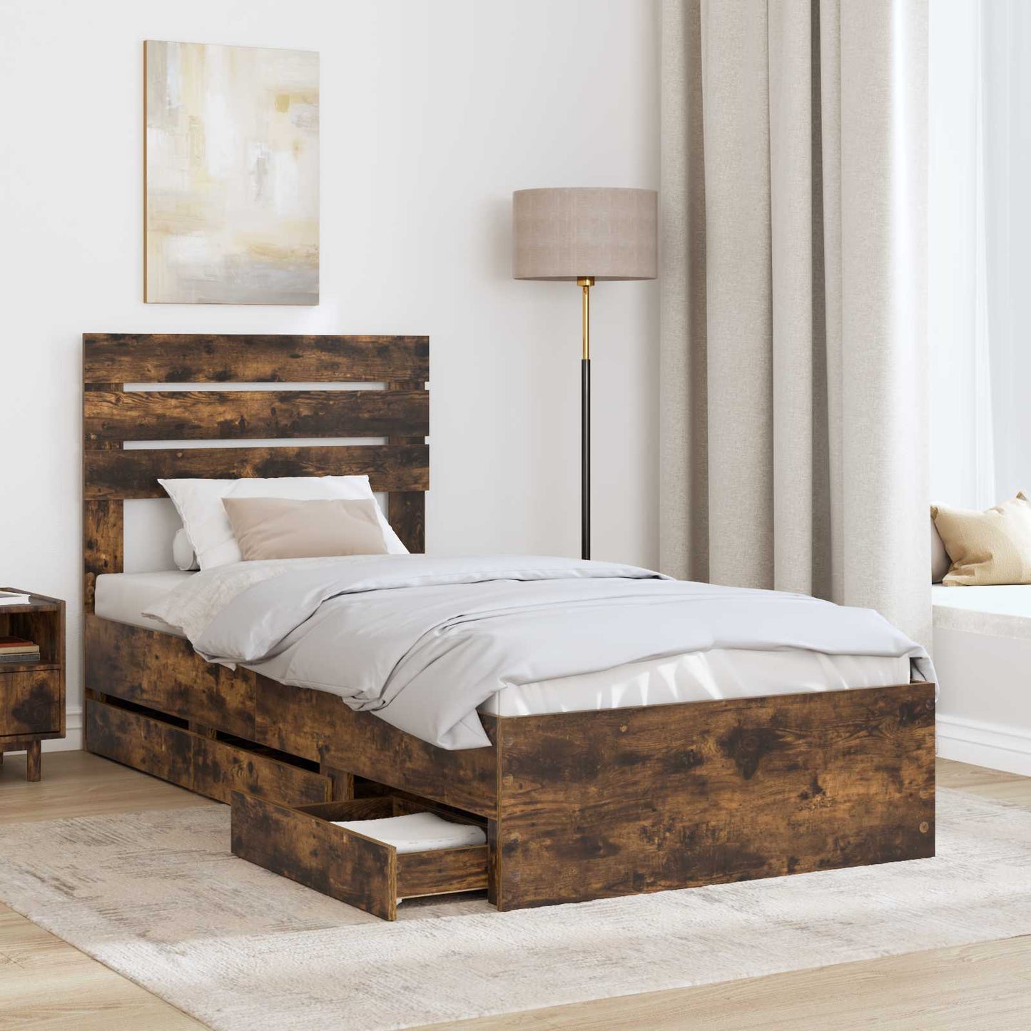 Struttura del letto con cassetto Rovere fumÃ© 100 x 200 cm