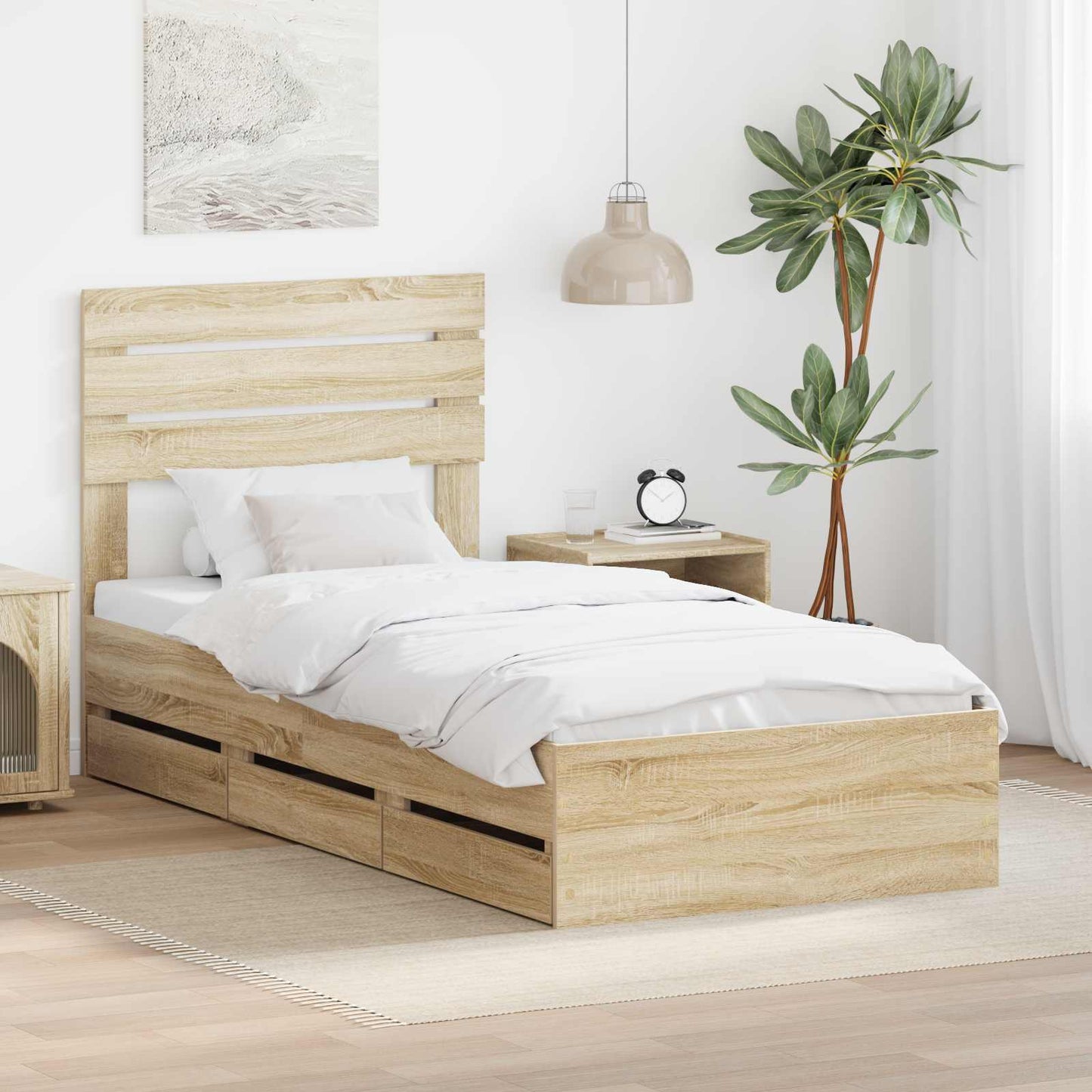 Struttura del letto con cassetto Rovere Sonoma 90 x 190 cm
