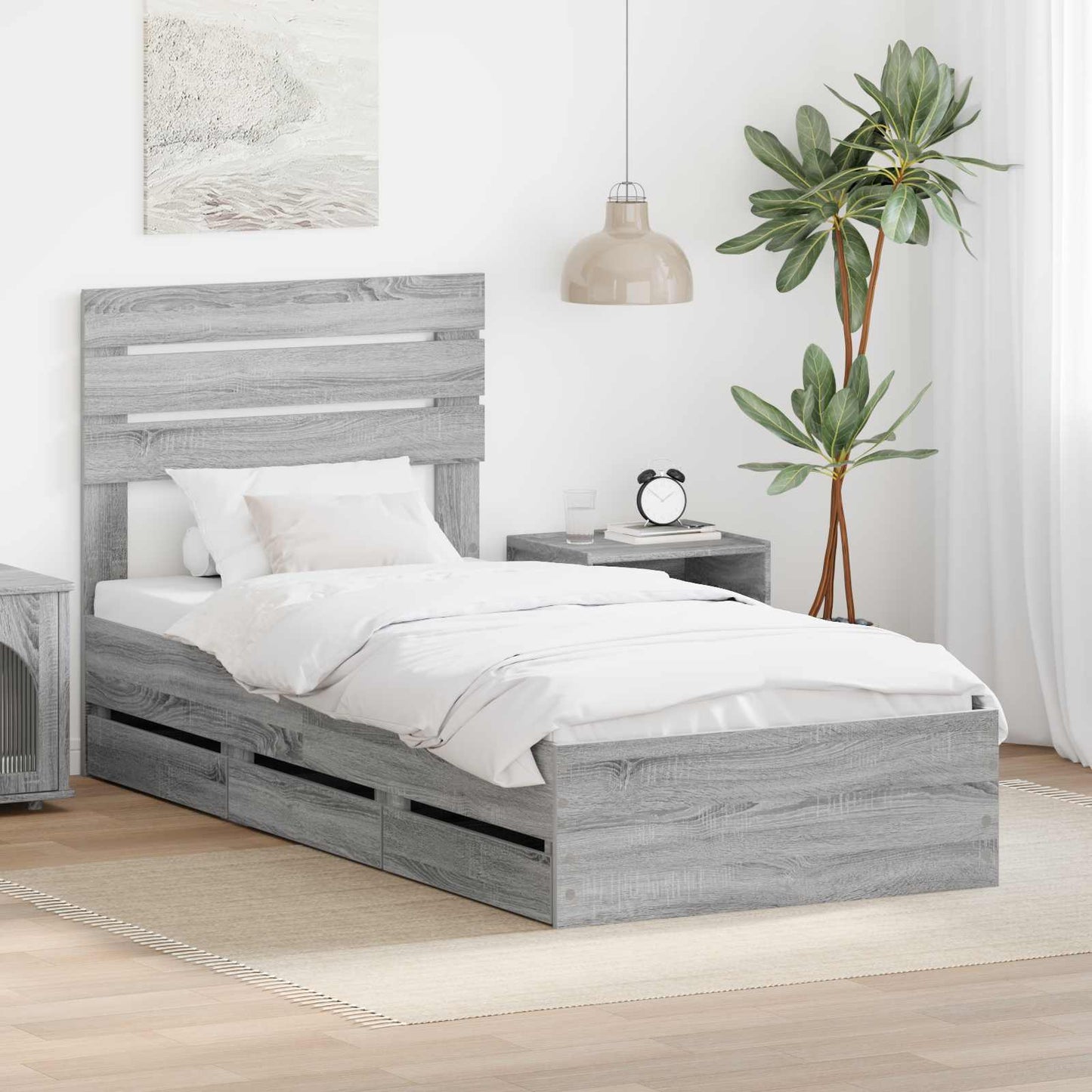 Struttura del letto con cassetto Grigio Sonoma 90 x 190 cm
