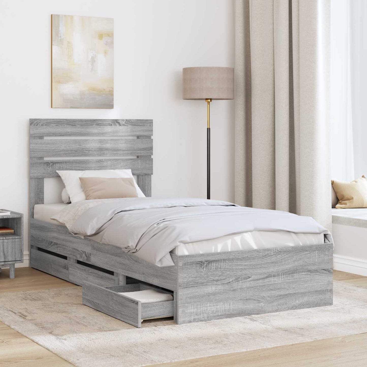 Struttura del letto con cassetto Grigio Sonoma 90 x 190 cm