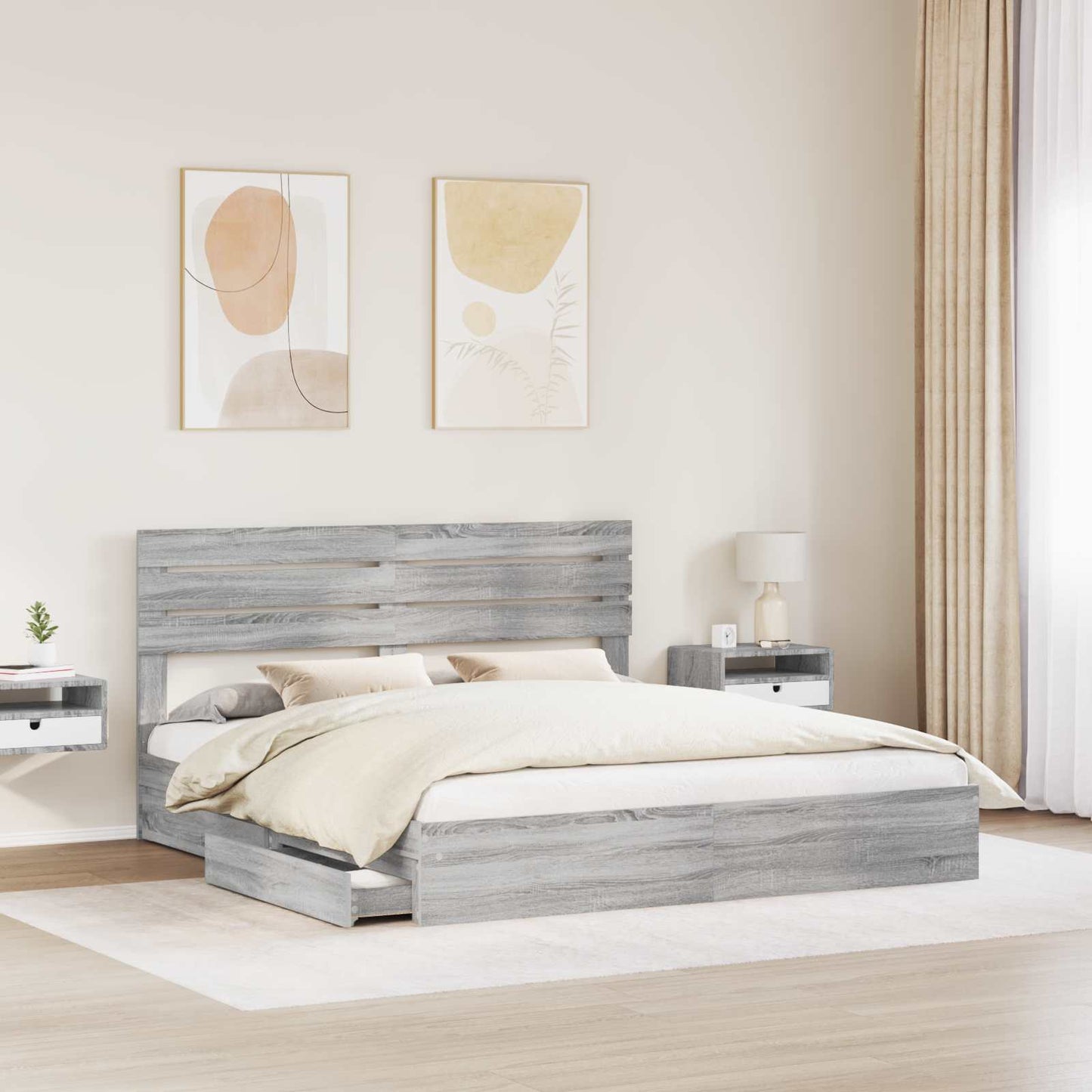 Letto con Contenitore con testiera Grigio Sonoma 200 x 200 cm