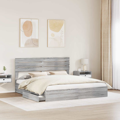 Letto con Contenitore con testiera Grigio Sonoma 200 x 200 cm