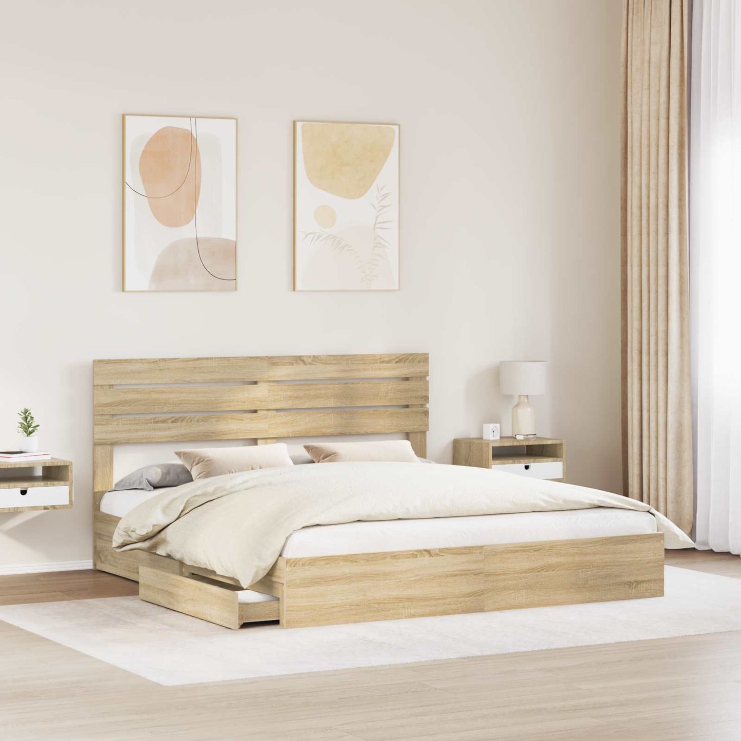Letto con Contenitore con testiera Rovere Sonoma 180 x 200 cm