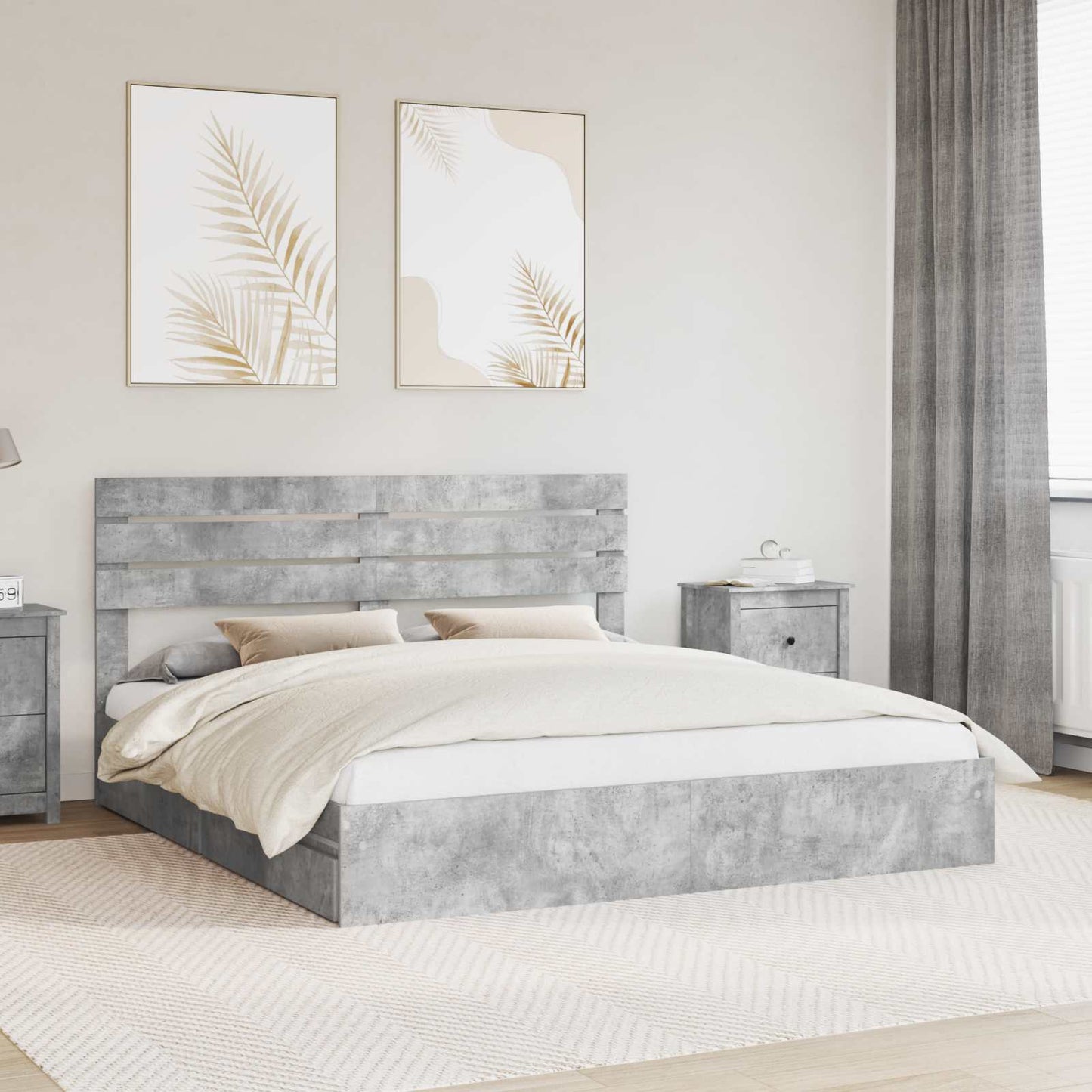 Letto con Contenitore con testiera Grigio cemento 180 x 200 cm