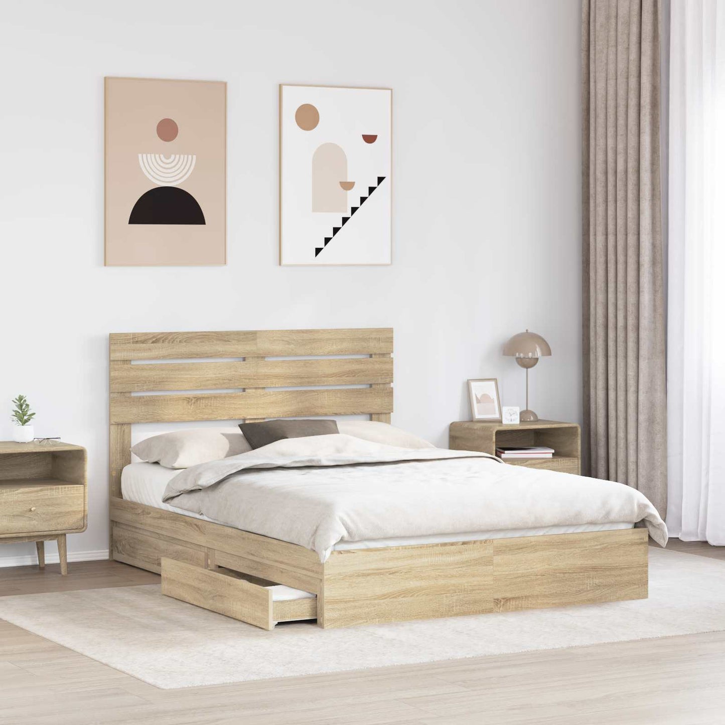 Letto con Contenitore con testiera Rovere Sonoma 160 x 200 cm