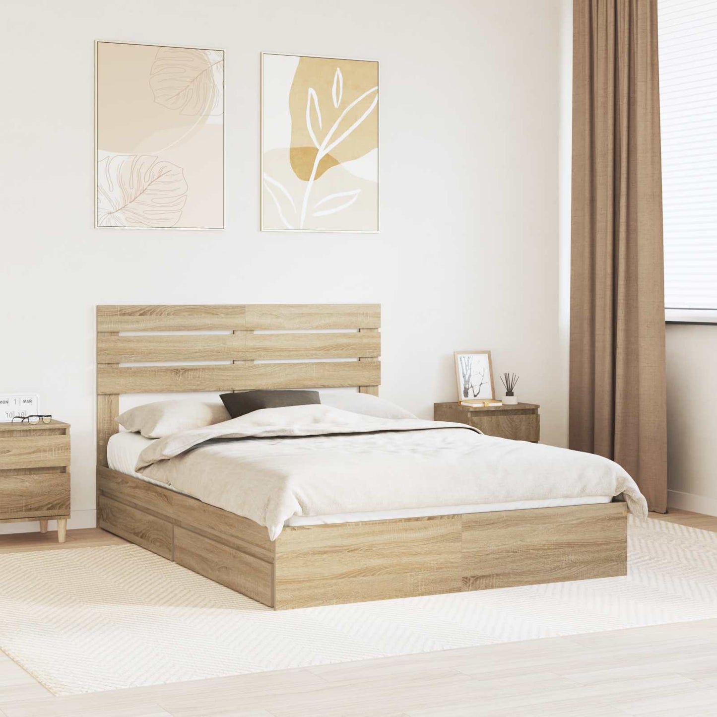 Letto con Contenitore con testiera Rovere Sonoma 140 x 200 cm