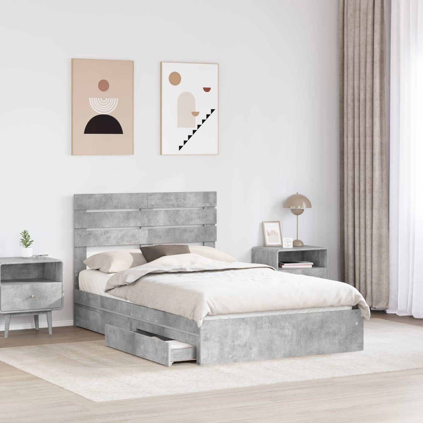 Letto con Contenitore con testiera Grigio cemento 135 x 190 cm