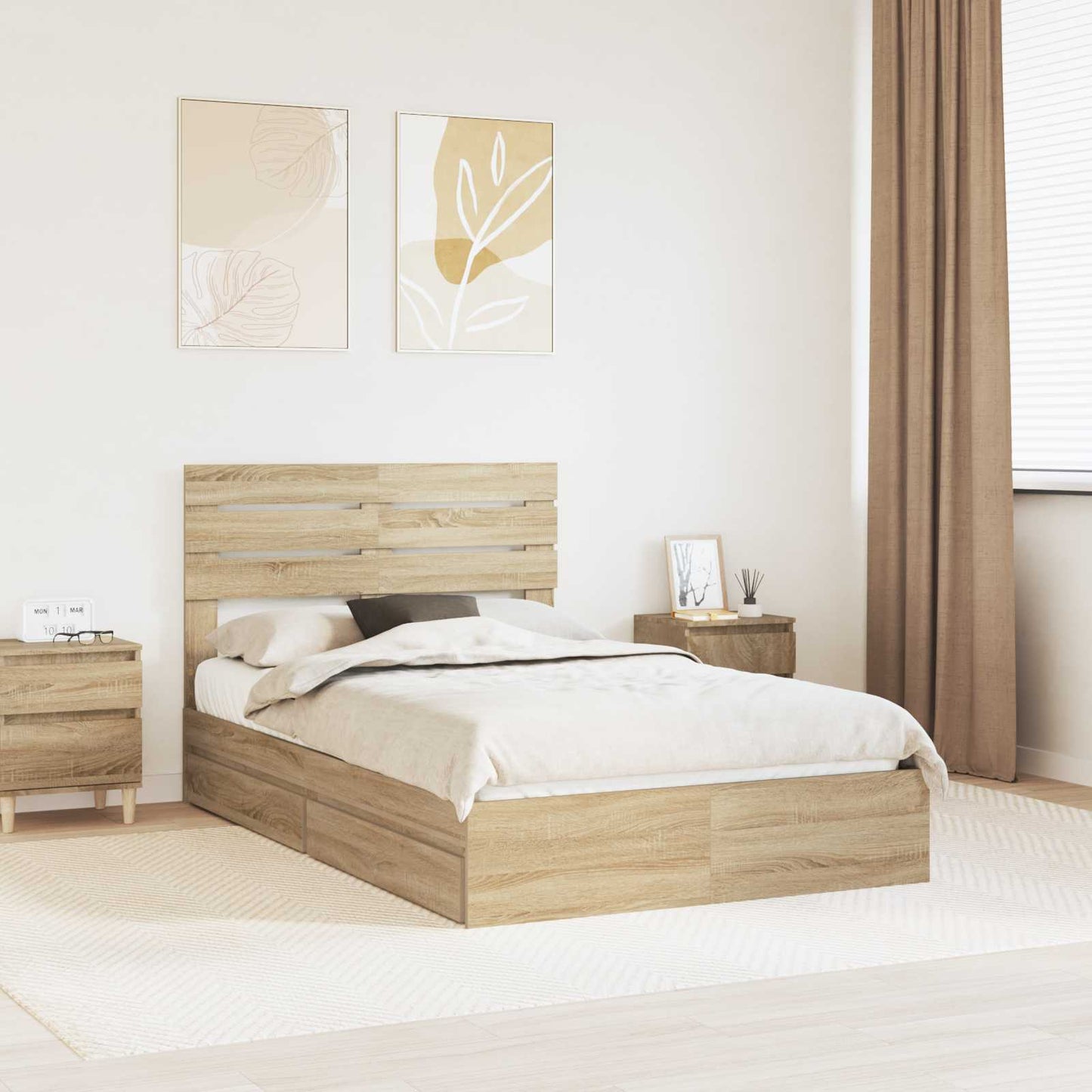 Letto con Contenitore con testiera Rovere Sonoma 120 x 200 cm