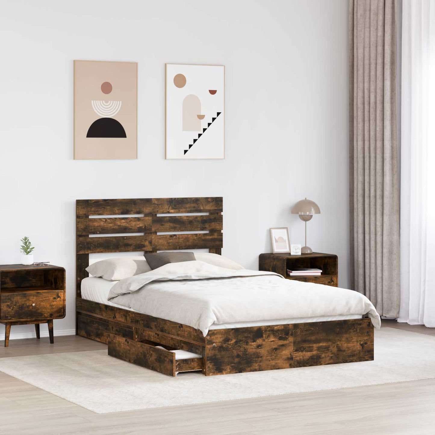 Letto con Contenitore con testiera Rovere fumÃ© 120 x 190 cm