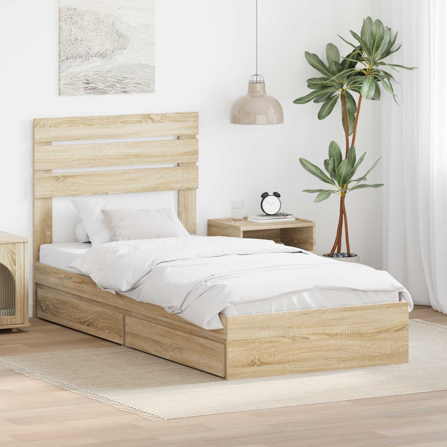 Letto con Contenitore con testiera Rovere Sonoma 100 x 200 cm