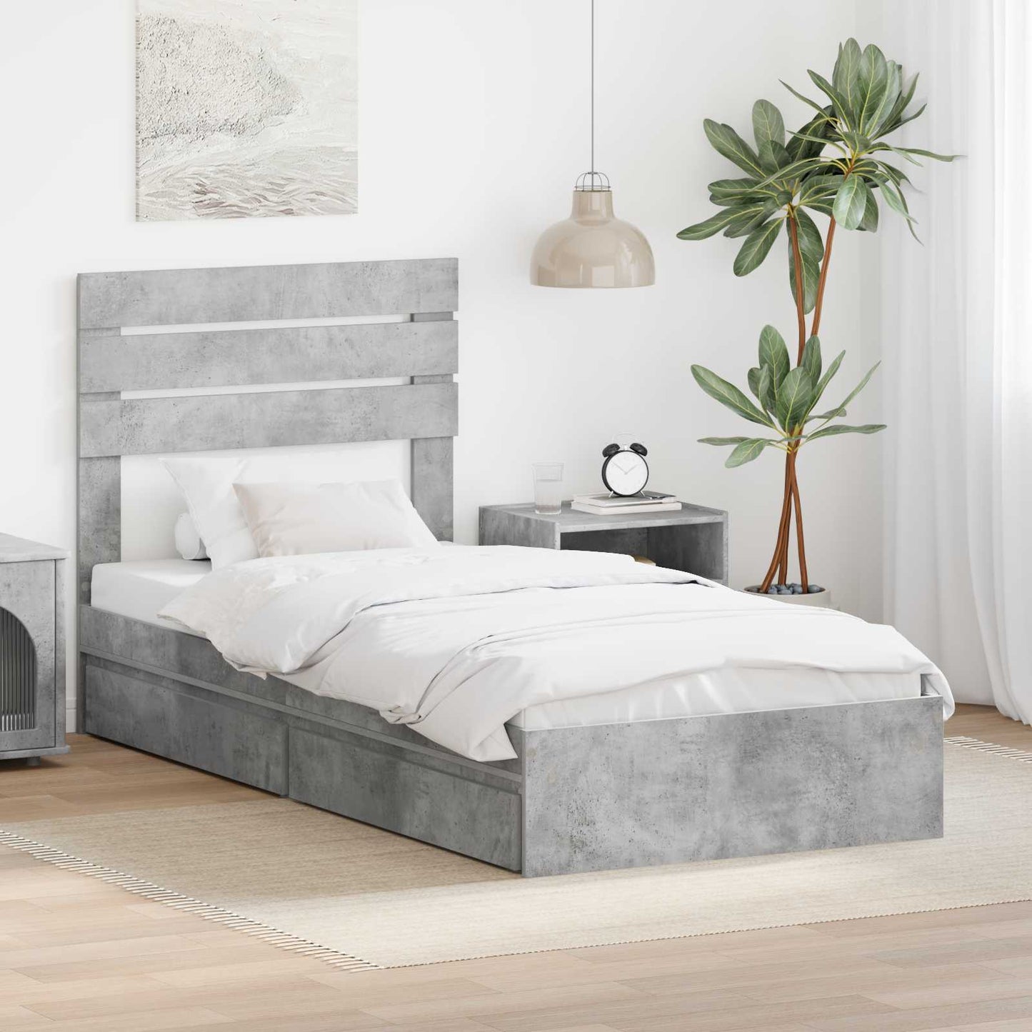 Letto con Contenitore con testiera Grigio cemento 90 x 200 cm