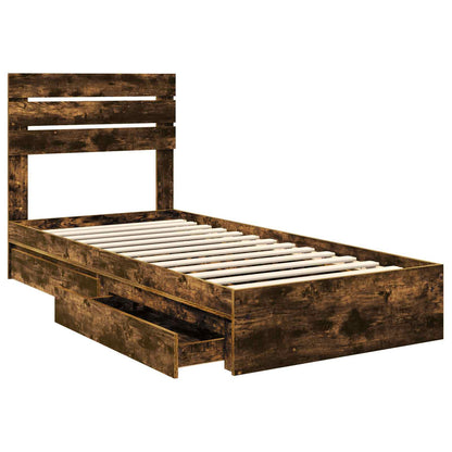 Letto con Contenitore con testiera Rovere fumÃ© 100 x 200 cm