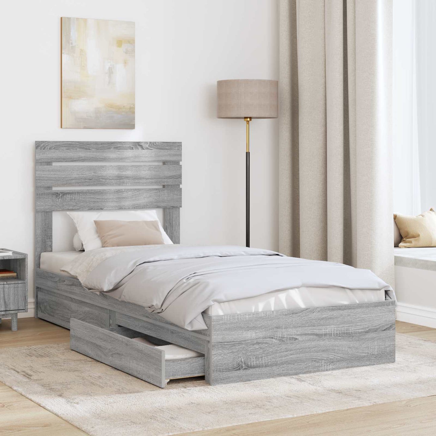 Letto con Contenitore con testiera Grigio Sonoma 100 x 200 cm