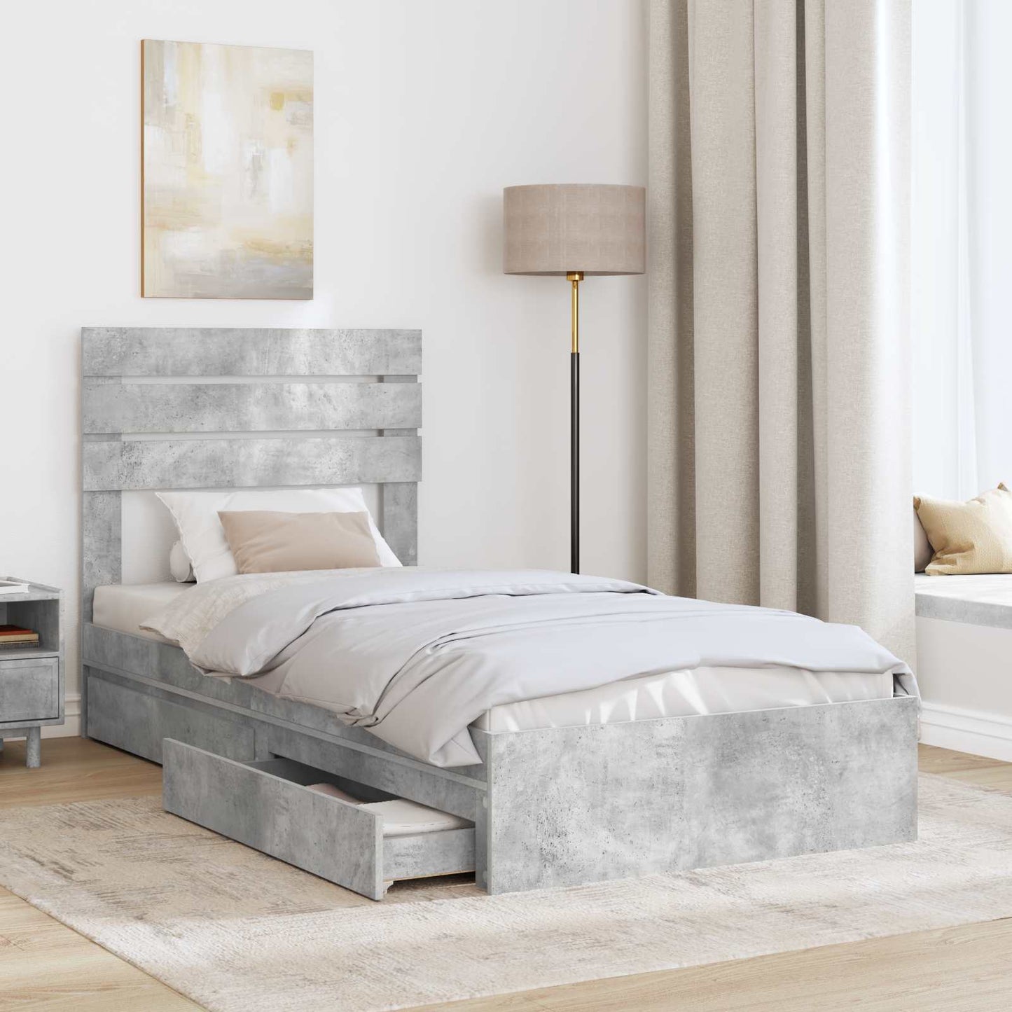Letto con Contenitore con testiera Grigio cemento 90 x 200 cm
