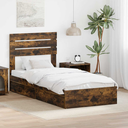 Letto con Contenitore Rovere fumÃ© 90 x 200 cm Legno multistrato