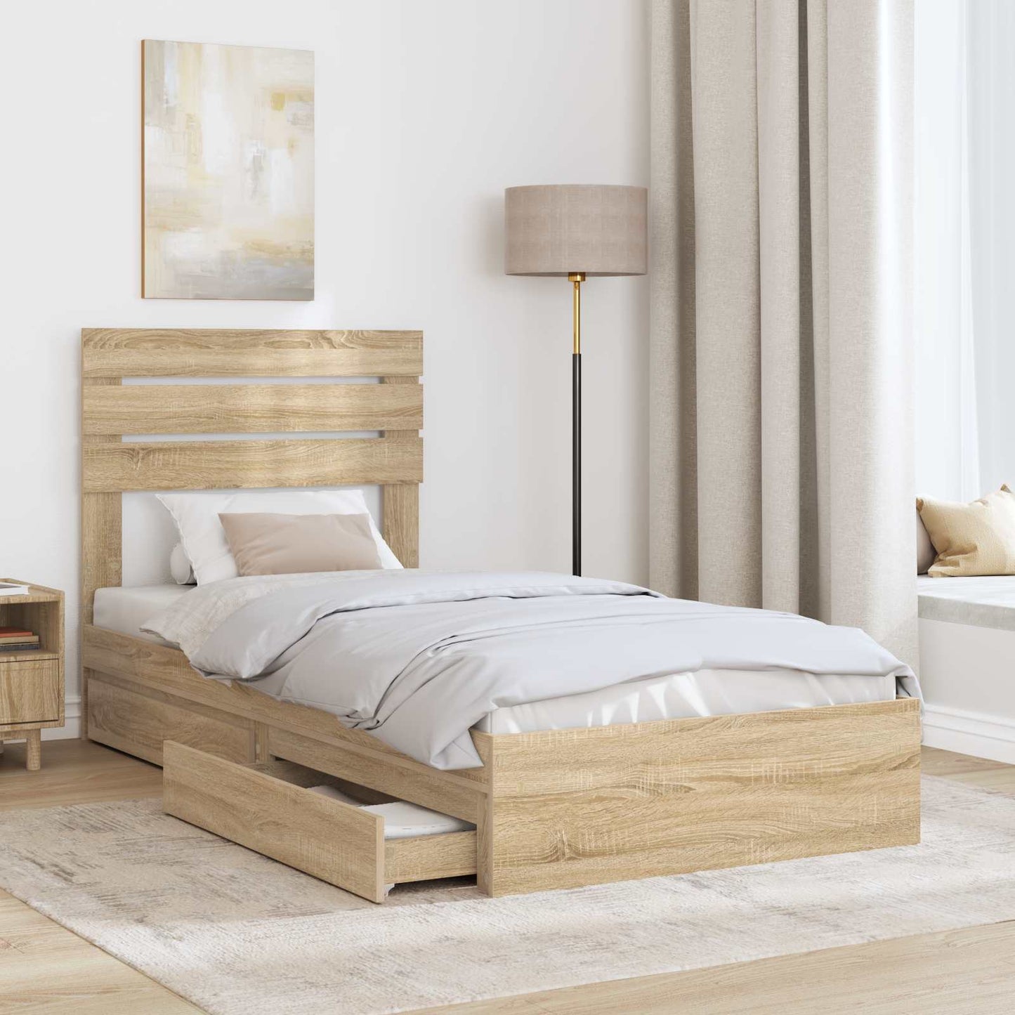 Letto con Contenitore con testiera Rovere Sonoma 75 x 190 cm