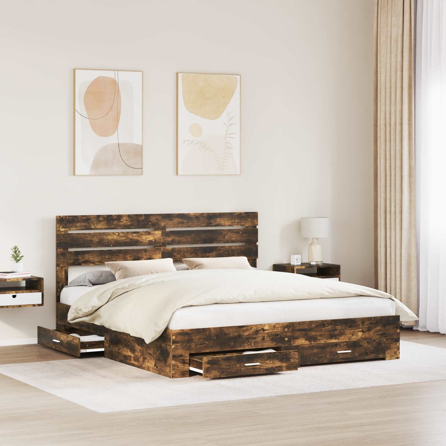 Struttura del letto Rovere fumÃ© 200 x 200 cm Legno multistrato