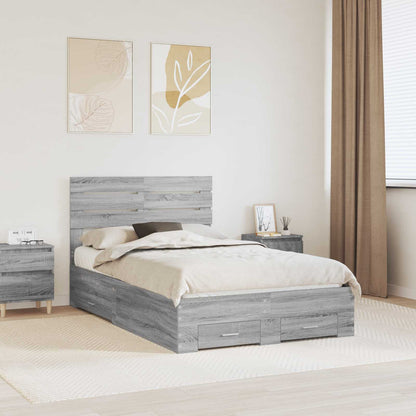 Struttura del letto con testiera Grigio Sonoma 135 x 190 cm