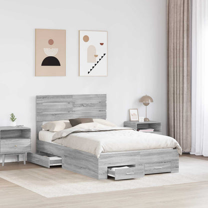 Struttura del letto con testiera Grigio Sonoma 135 x 190 cm