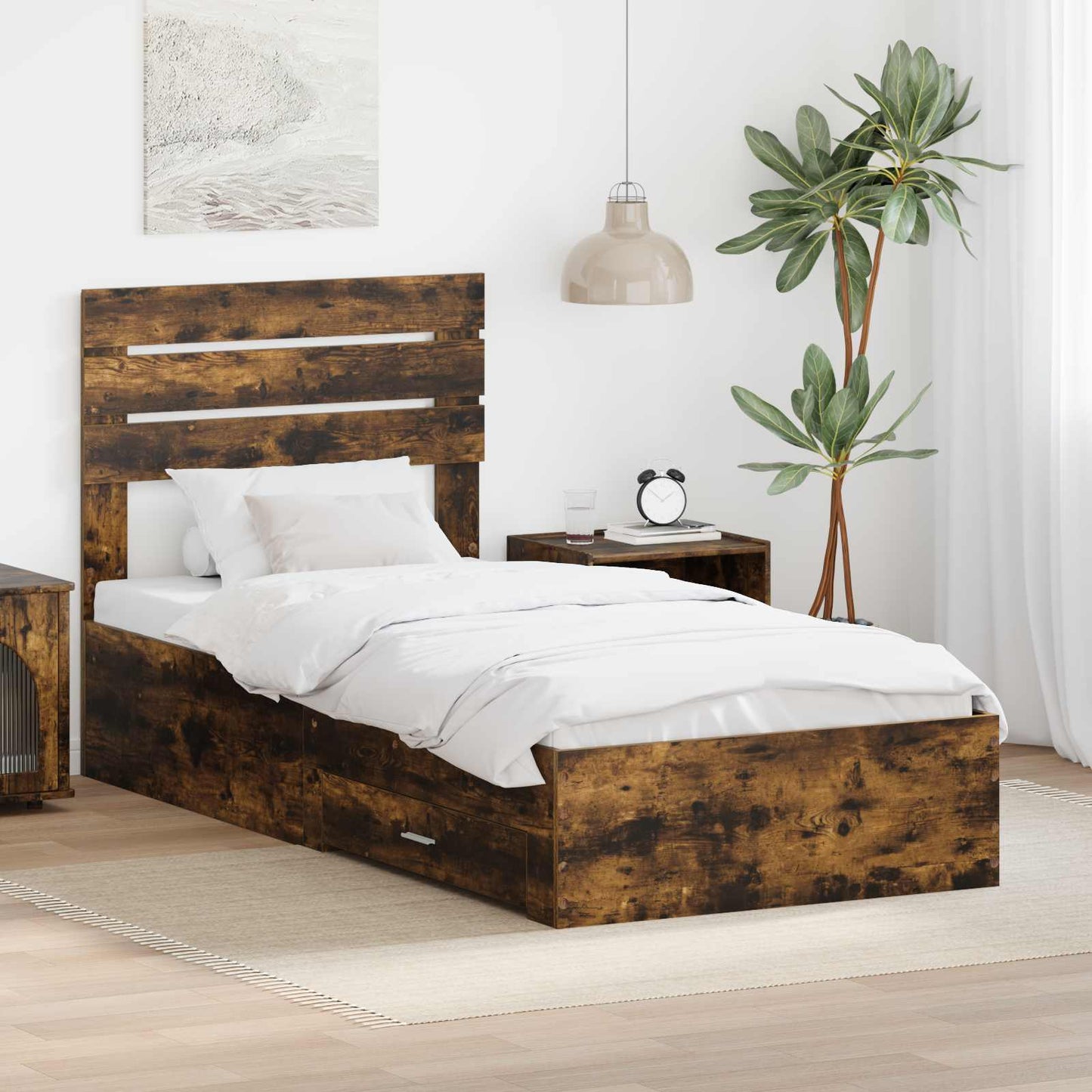 Struttura del letto Rovere Affumicato e Argento 75 x 190 cm