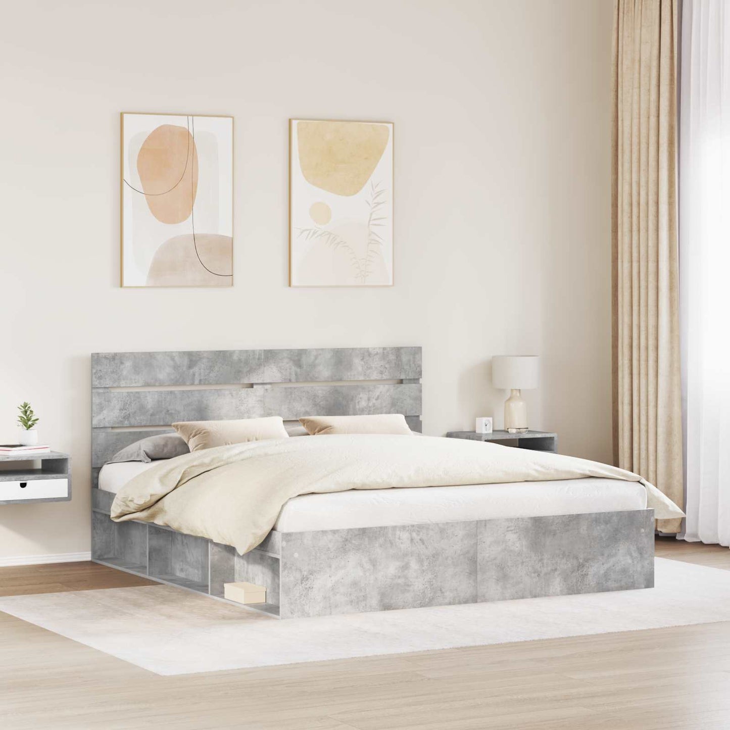 Struttura del letto Calcestruzzo 200 x 200 cm Pino massello