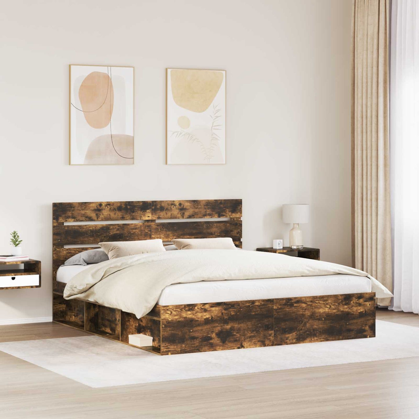 Struttura del letto Rovere fumÃ© 200 x 200 cm Pino massello