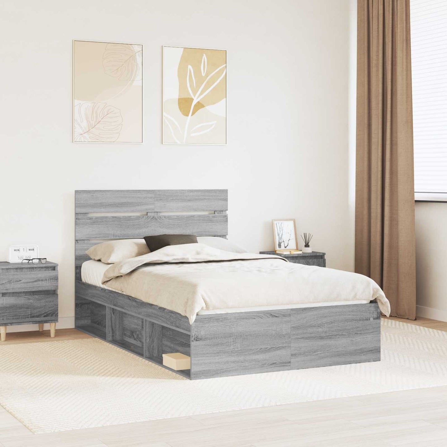 Struttura del letto Grigio Sonoma 120 x 190 cm Pino massello