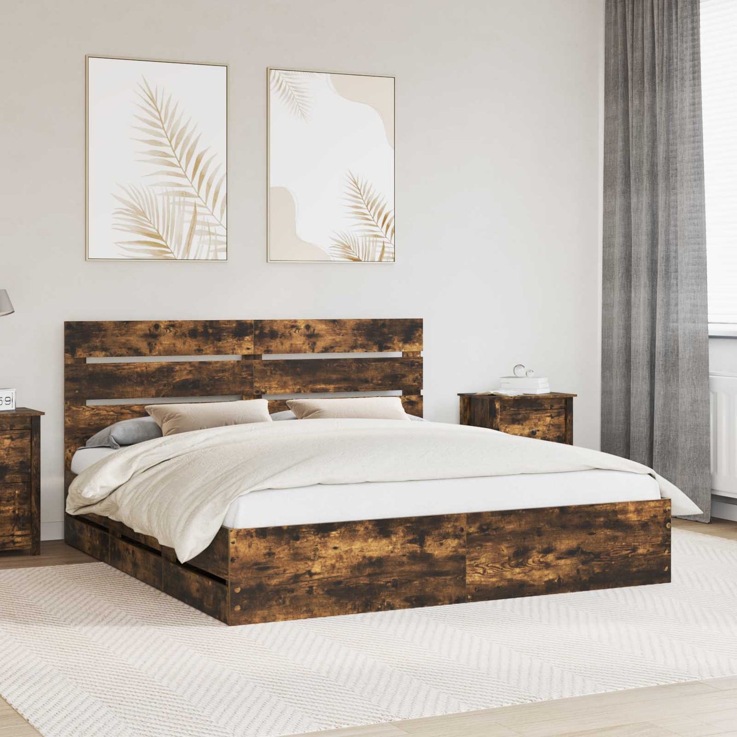 Struttura del letto con cassetto Rovere fumÃ© 180 x 200 cm