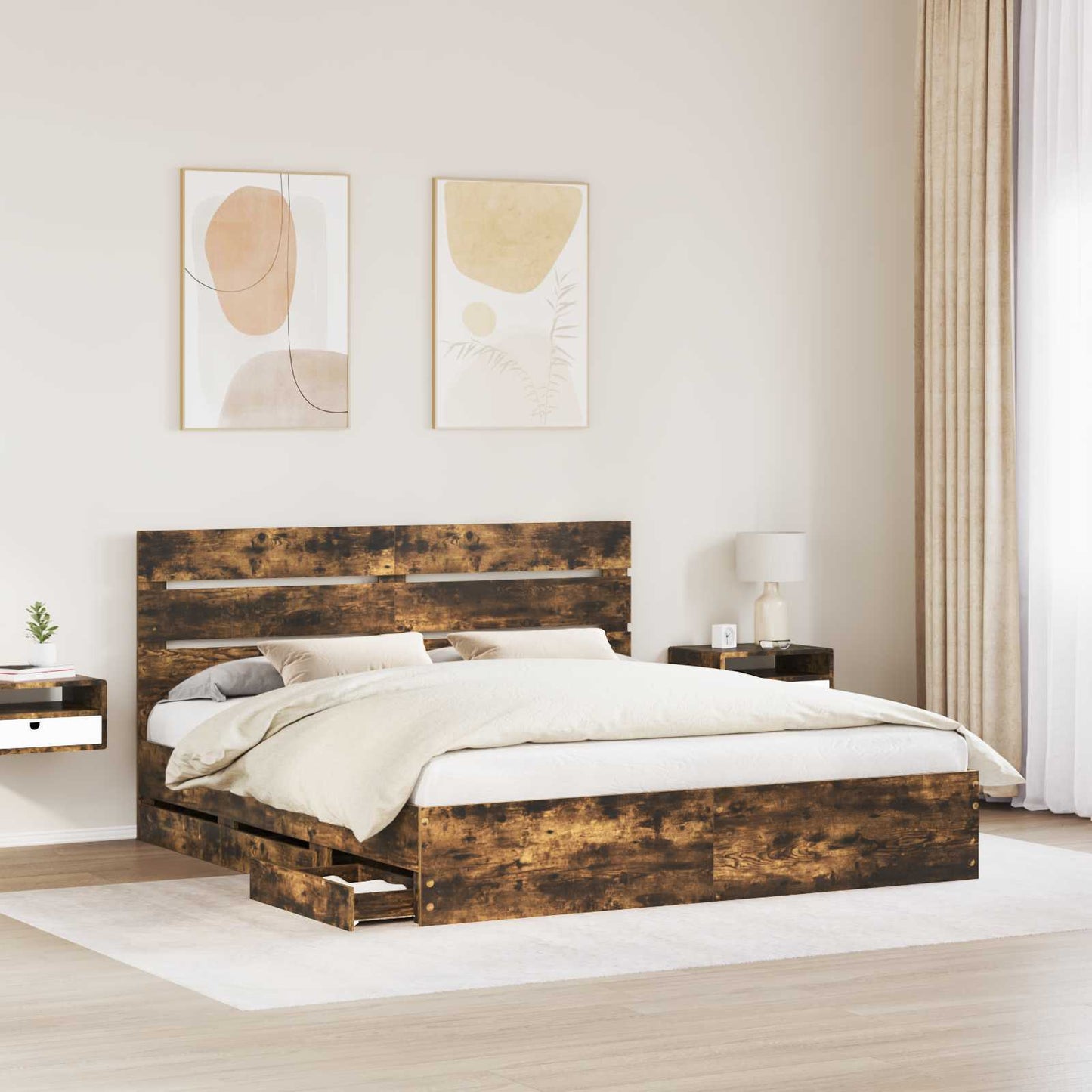 Struttura del letto con cassetto Rovere fumÃ© 180 x 200 cm