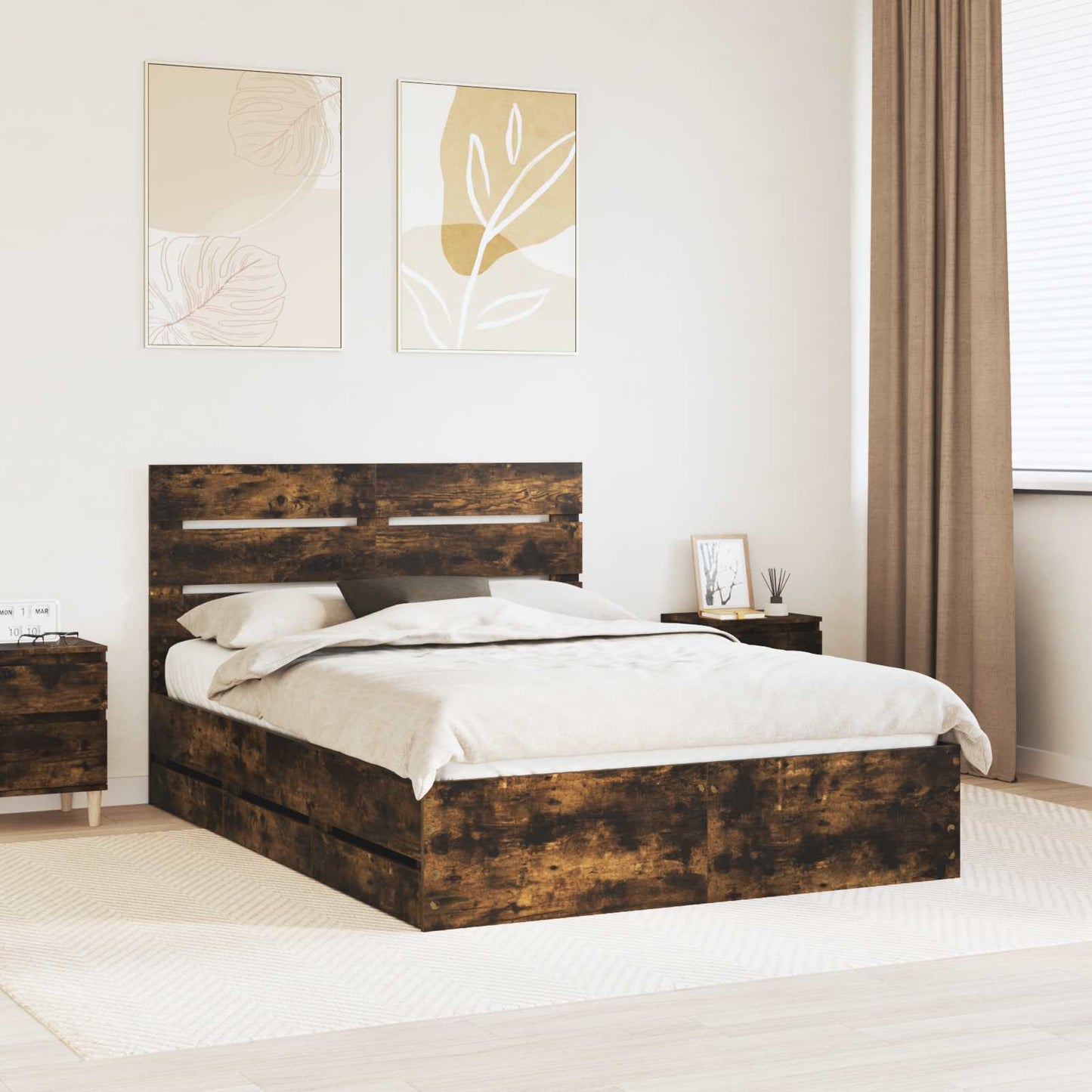 Struttura del letto con cassetto Rovere fumÃ© 160 x 200 cm