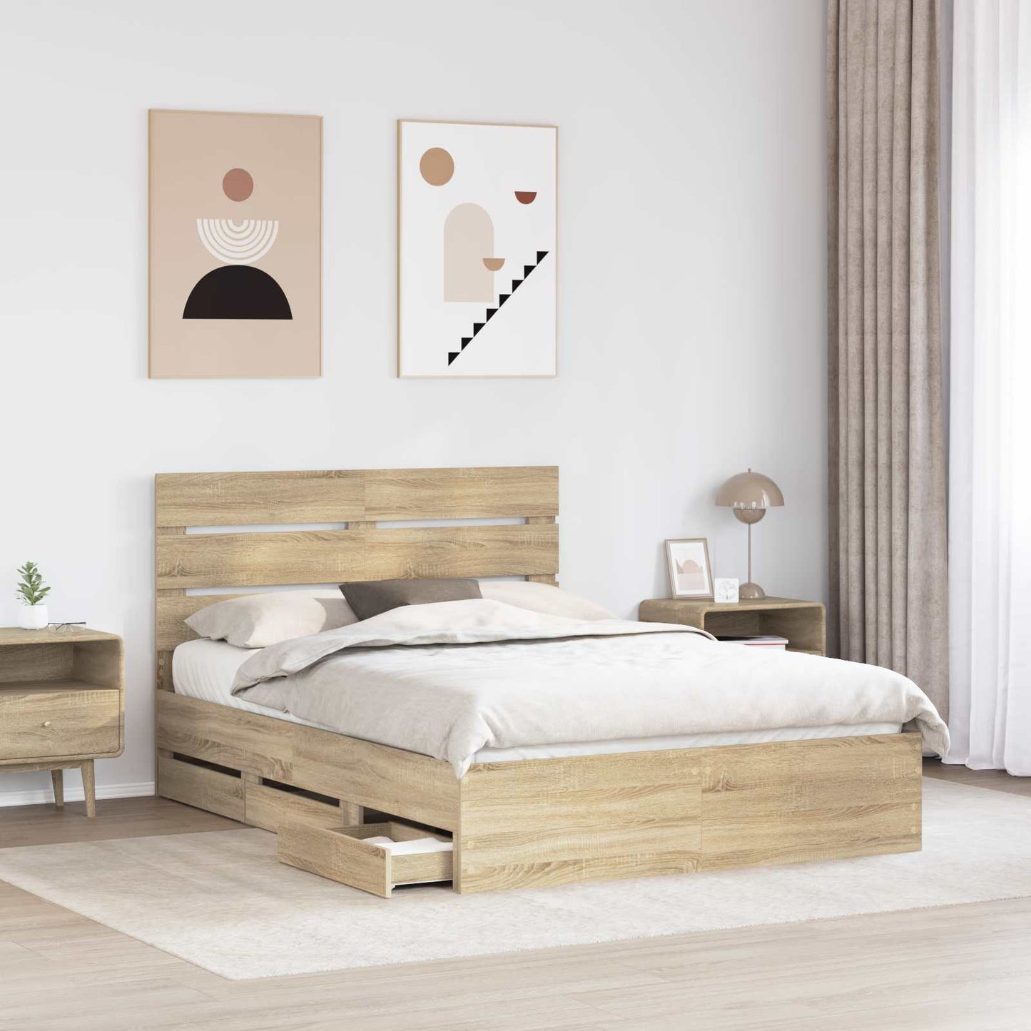 Struttura del letto con cassetto Rovere Sonoma 140 x 190 cm