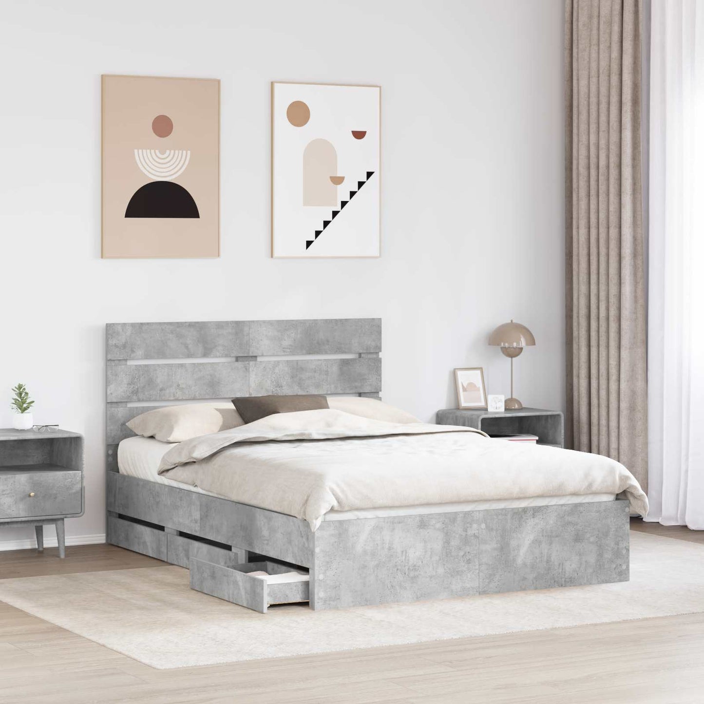 Struttura del letto con cassetto Grigio cemento 140 x 190 cm