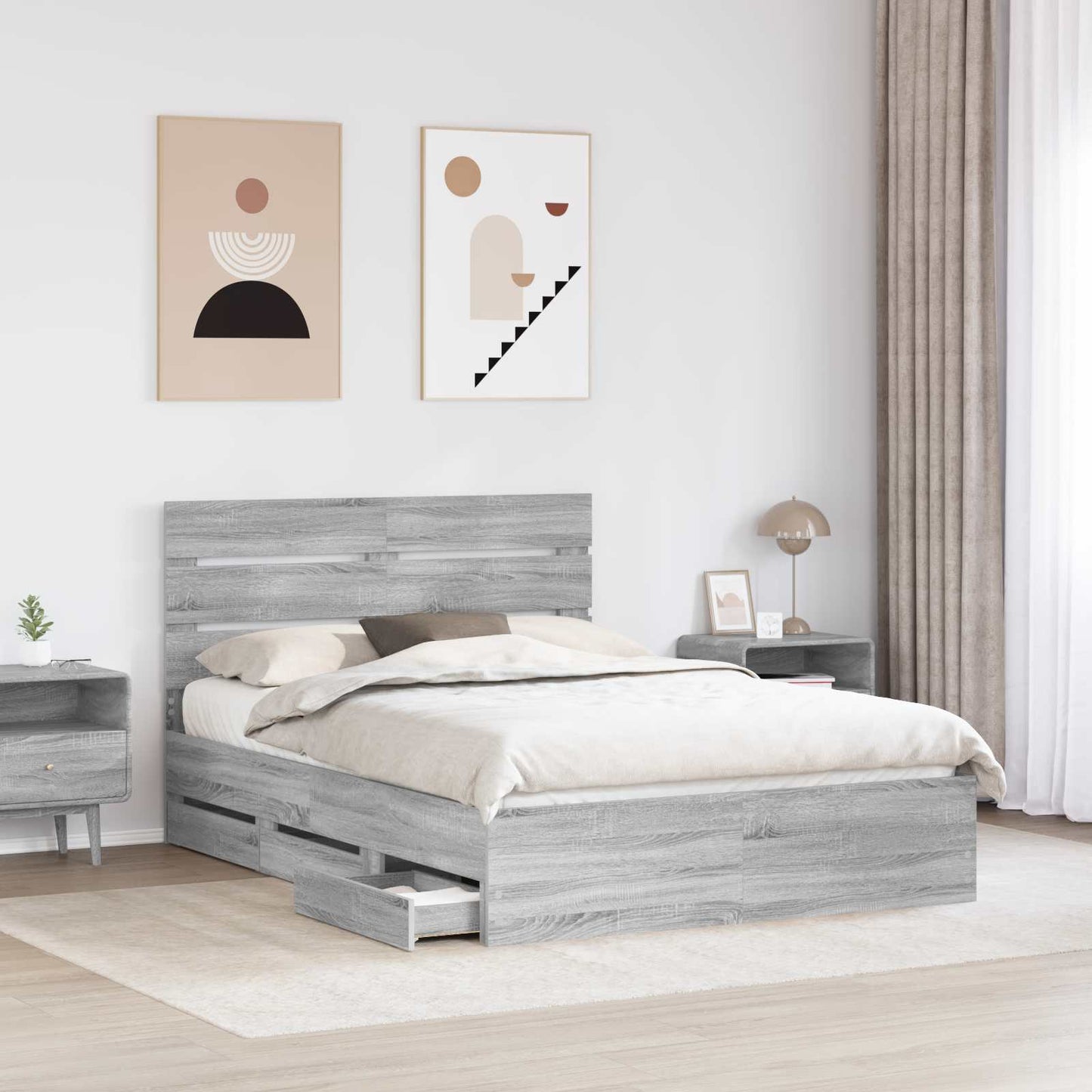 Struttura del letto con cassetto Grigio Sonoma 140 x 190 cm