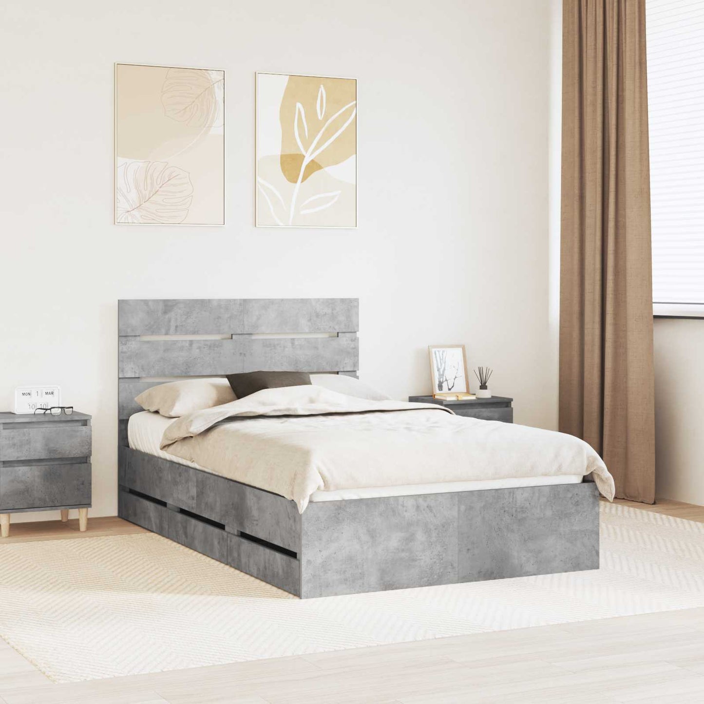 Struttura del letto con cassetto Grigio cemento 135 x 190 cm