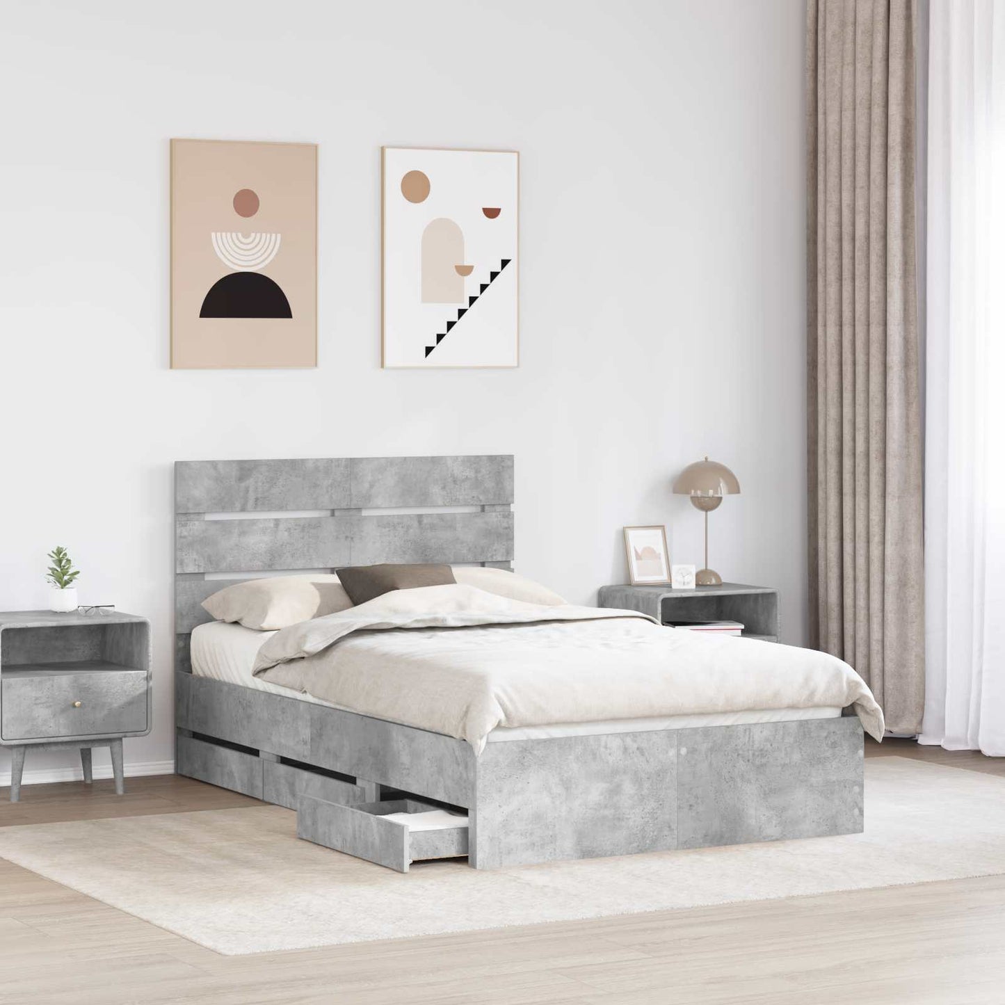 Struttura del letto con cassetto Grigio cemento 135 x 190 cm
