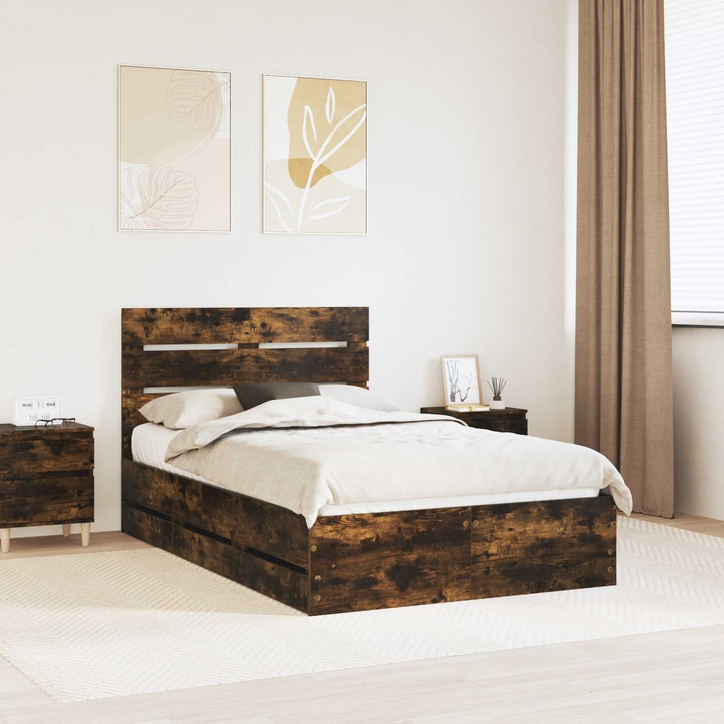 Struttura del letto con cassetto Rovere fumÃ© 135 x 190 cm