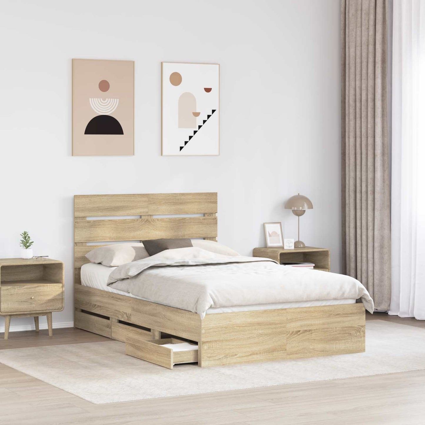 Struttura del letto con cassetto Rovere Sonoma 120 x 190 cm