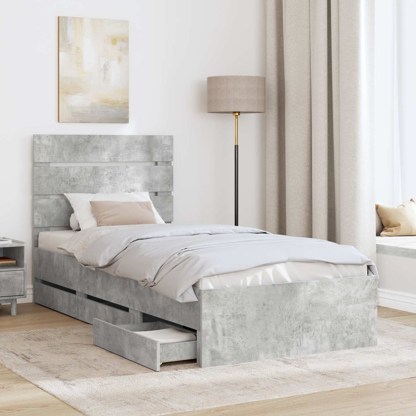 Struttura del letto con cassetto Grigio cemento 100 x 200 cm
