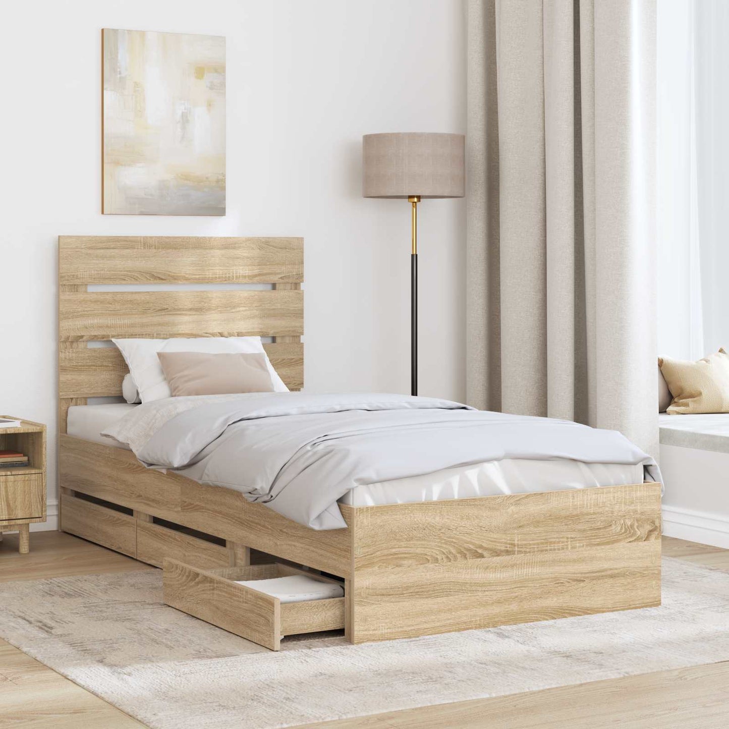 Struttura del letto con cassetto Rovere Sonoma 90 x 190 cm