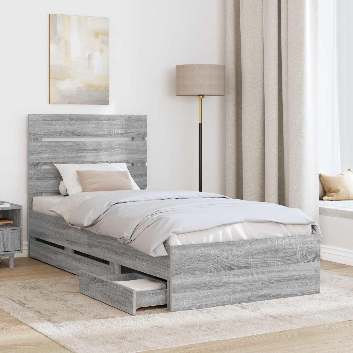 Struttura del letto con cassetto Grigio Sonoma 90 x 190 cm