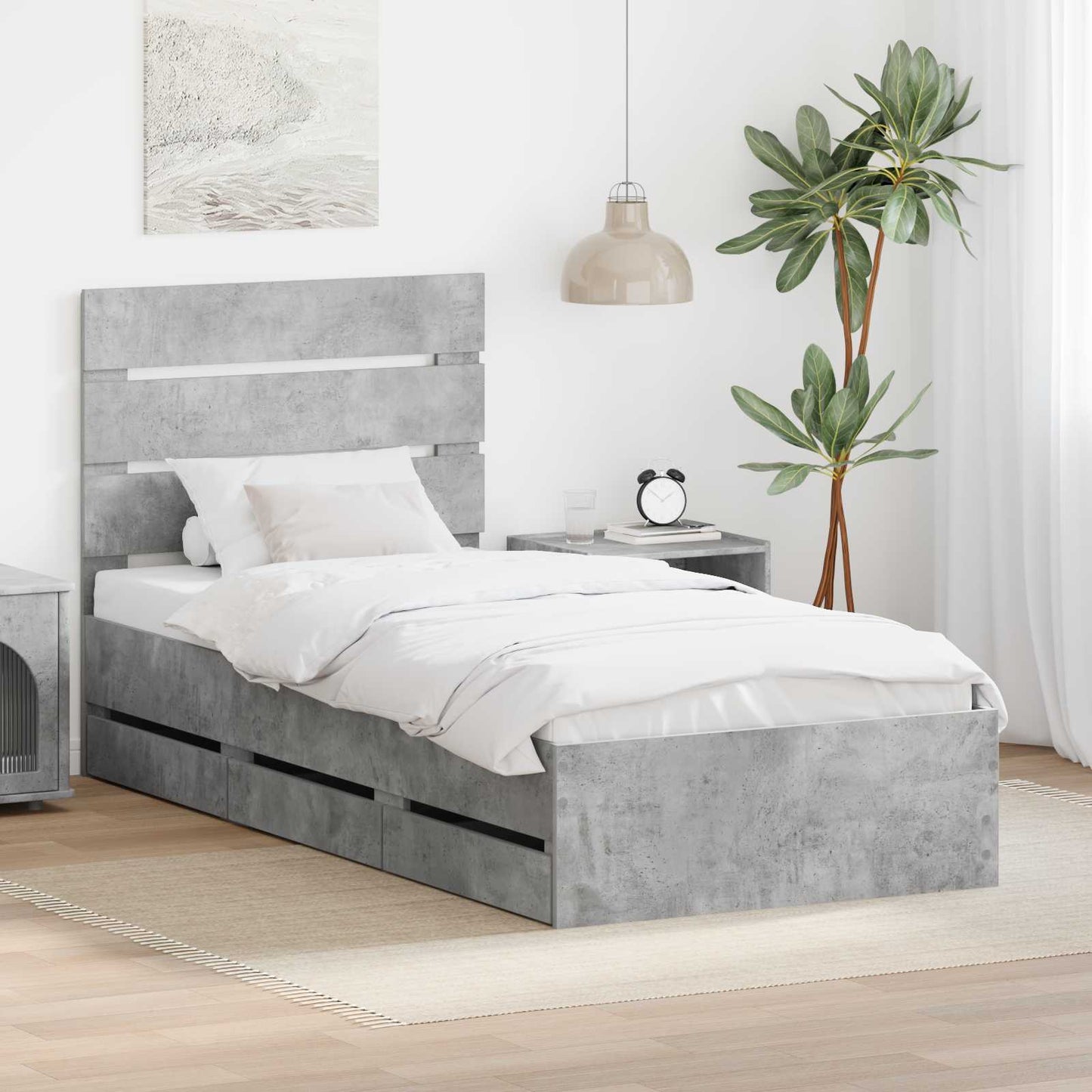 Struttura del letto con cassetto Grigio cemento 75 x 190 cm