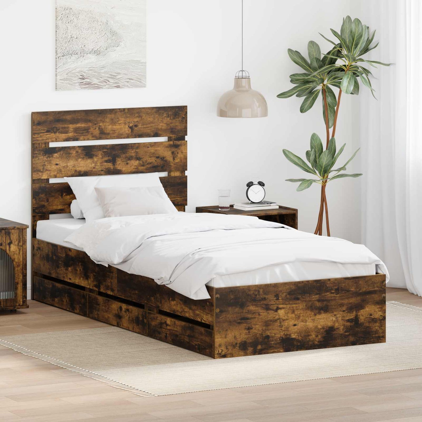 Struttura del letto con cassetto Rovere fumÃ© 75 x 190 cm