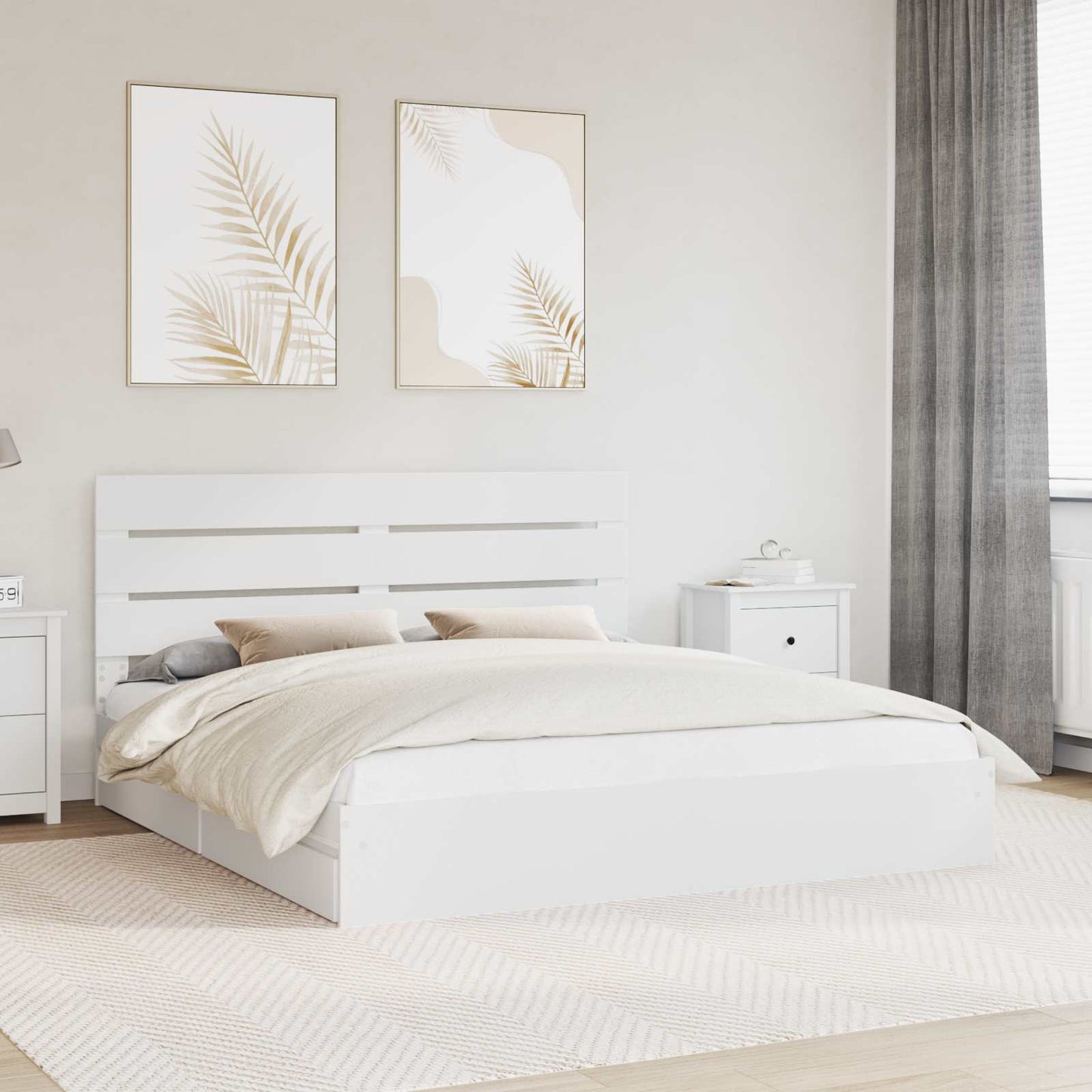 Letto con Contenitore Bianco 200 x 200 cm Legno multistrato