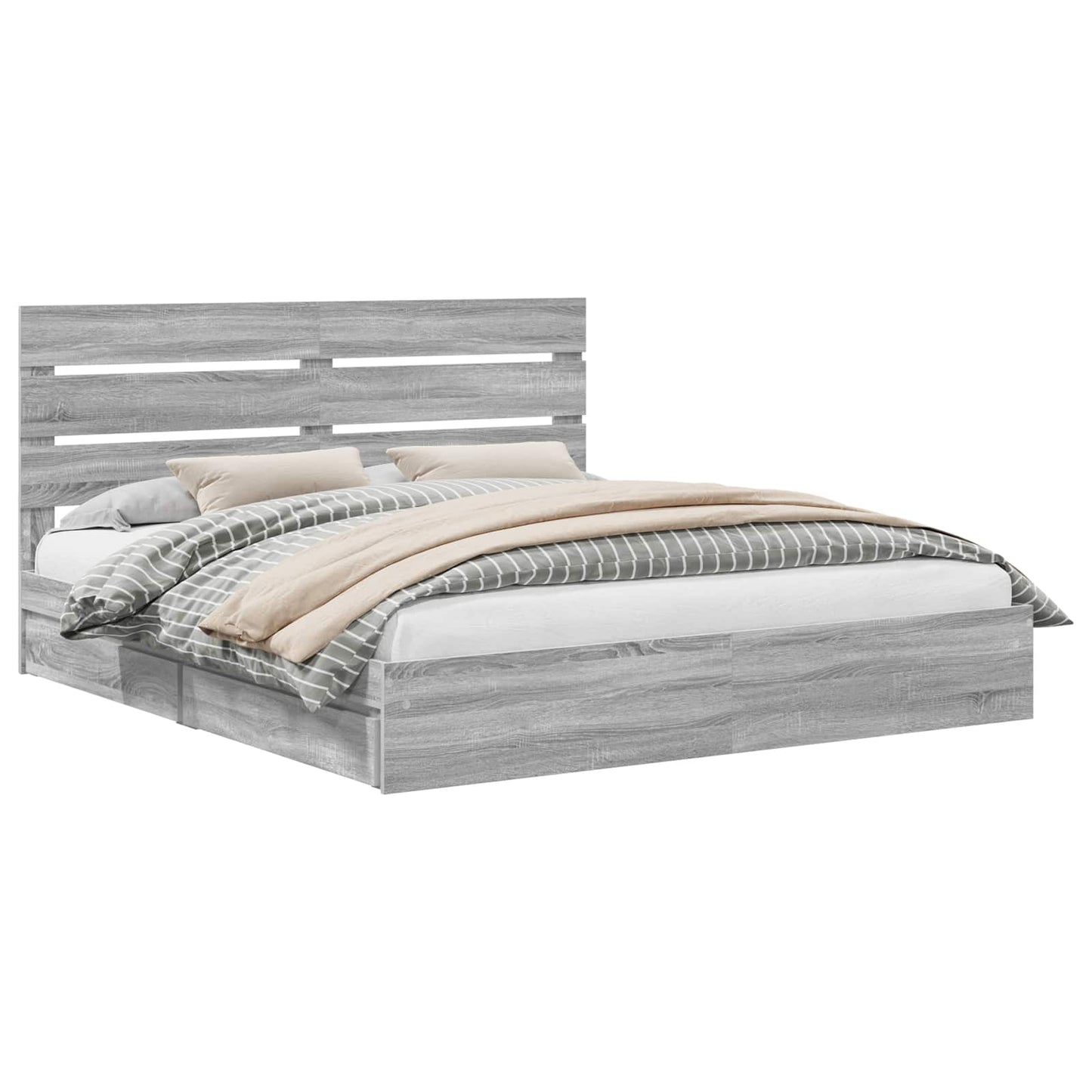 Letto con Contenitore con testiera Grigio Sonoma 200 x 200 cm