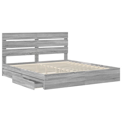Letto con Contenitore con testiera Grigio Sonoma 200 x 200 cm