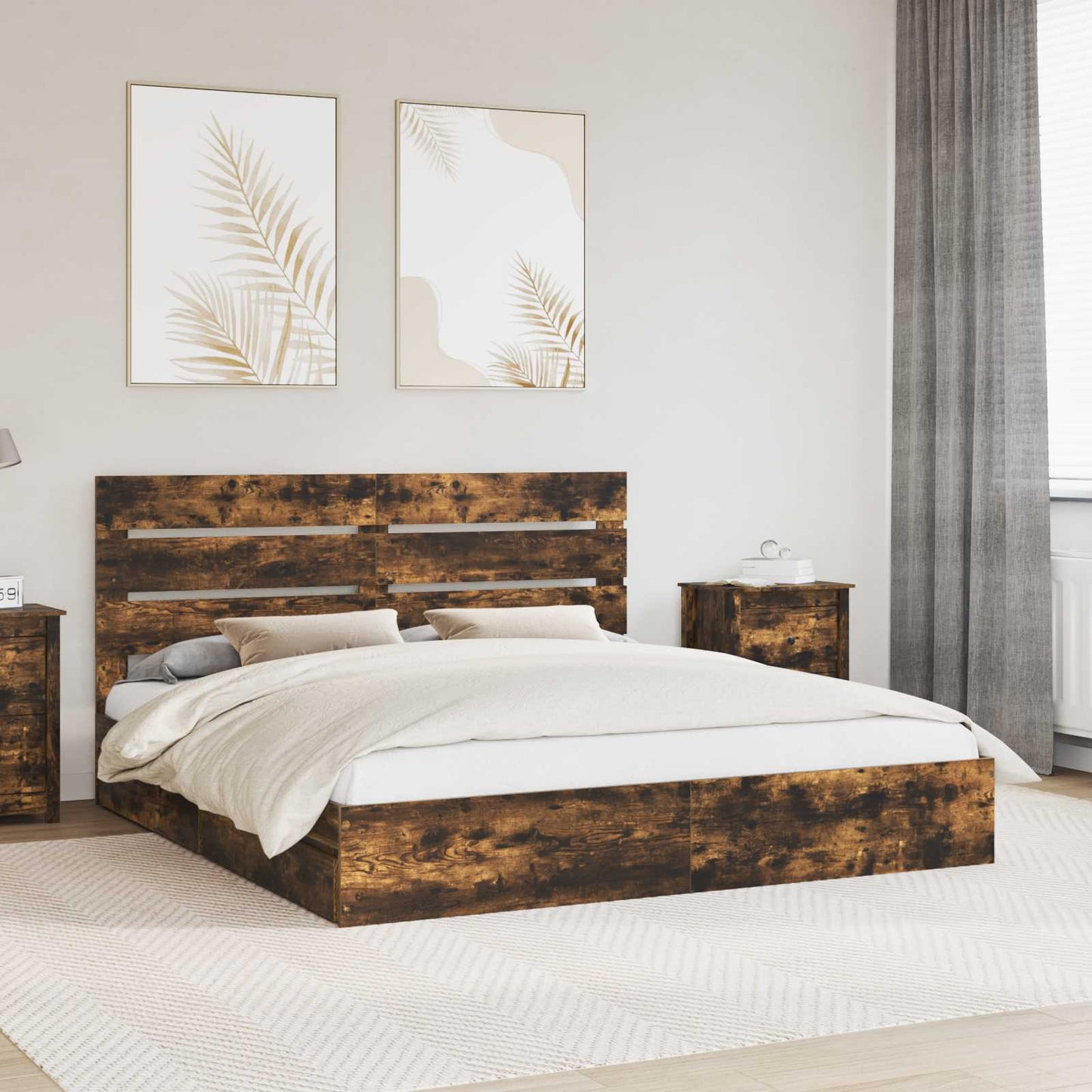 Letto con Contenitore con testiera Rovere fumÃ© 180 x 200 cm