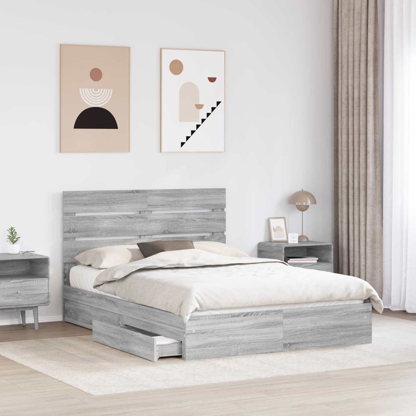 Letto con Contenitore con testiera Grigio Sonoma 160 x 200 cm
