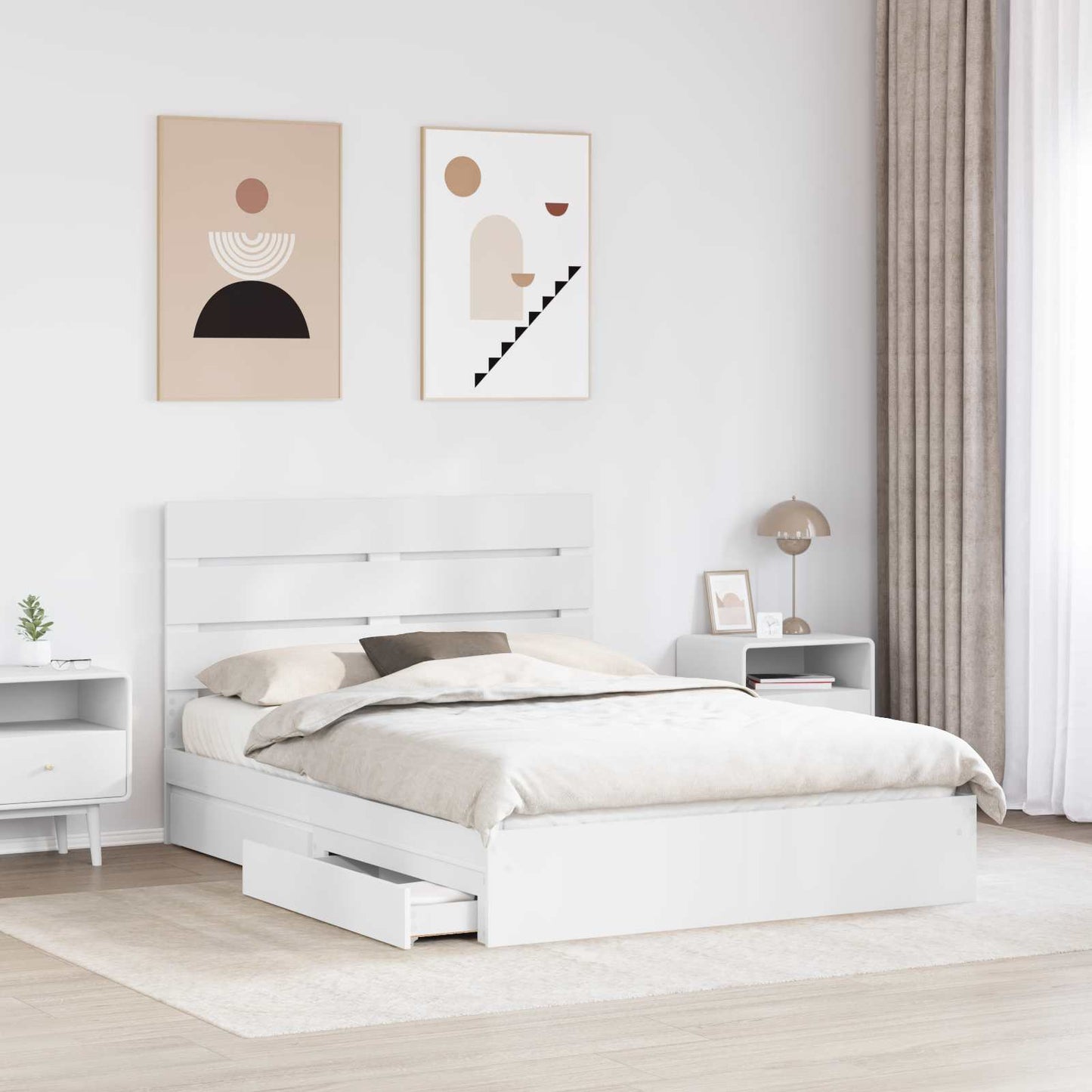 Letto con Contenitore Bianco 150 x 200 cm Legno multistrato