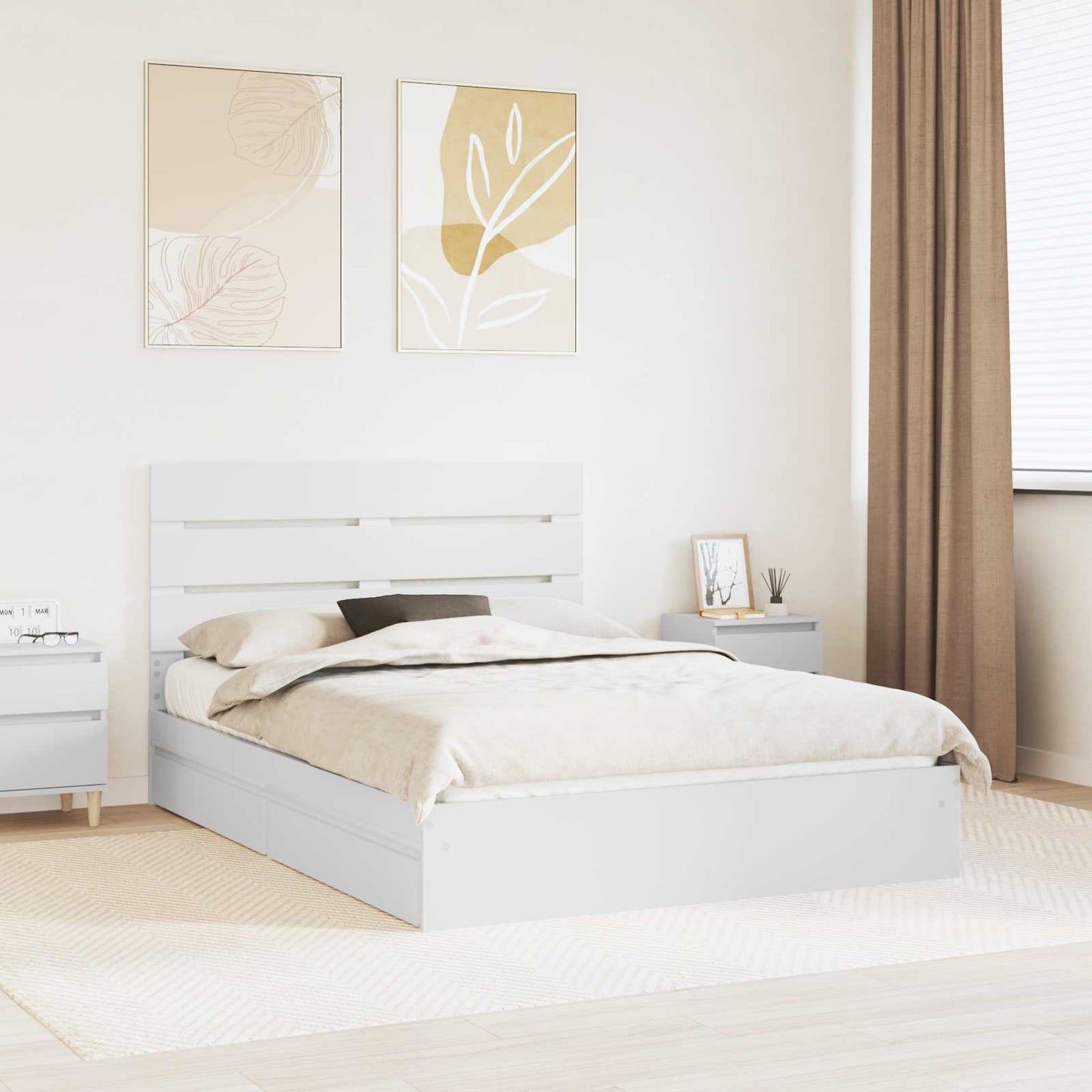 Letto con Contenitore Bianco 140 x 200 cm Legno multistrato