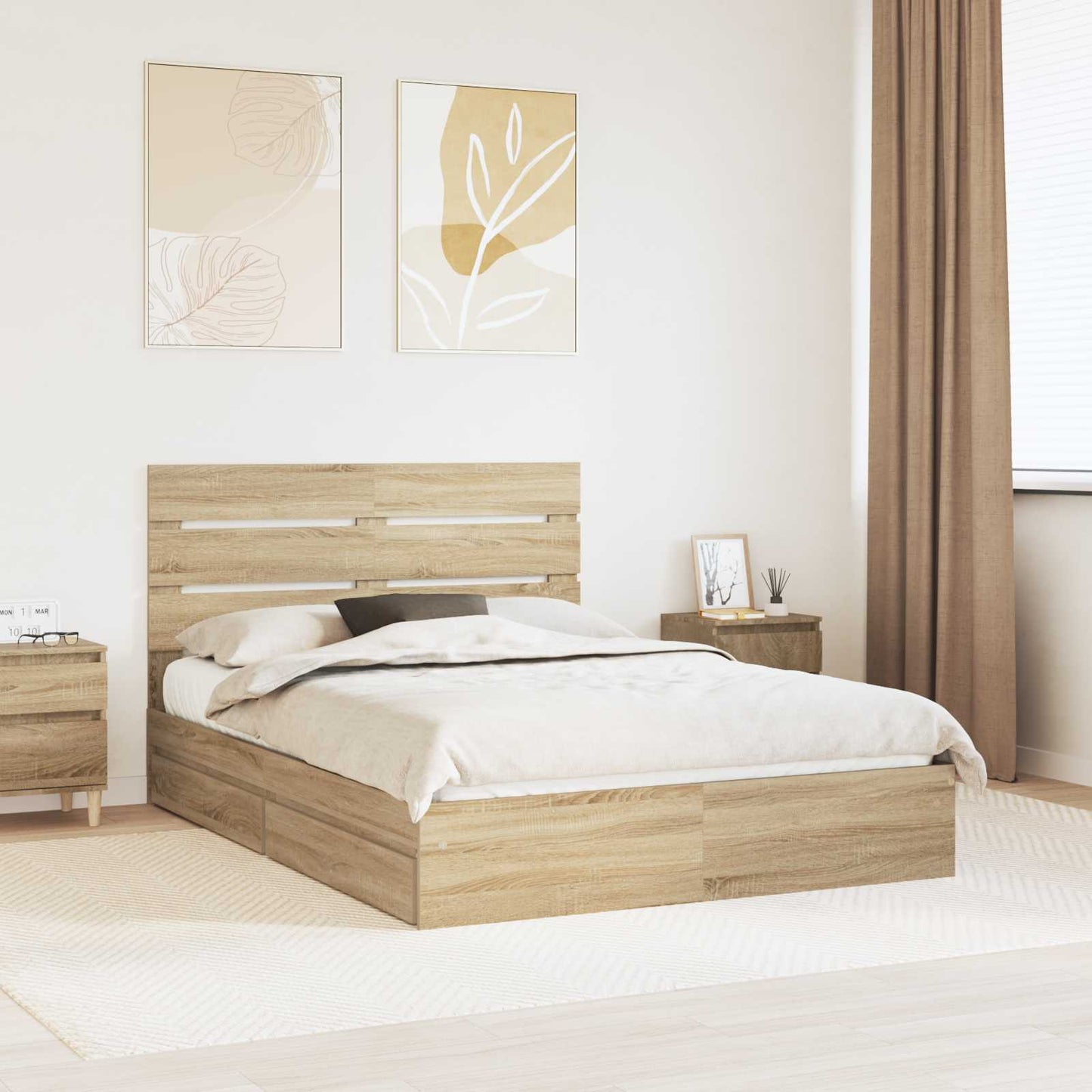 Letto con Contenitore con testiera Rovere Sonoma 140 x 200 cm